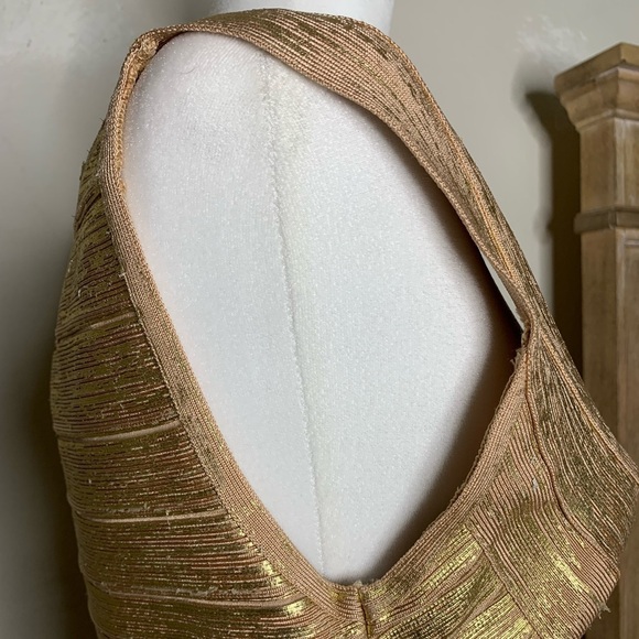 Herve Leger Gold Foil Scoop Neck Bandage Dress - Picture 5 of 10